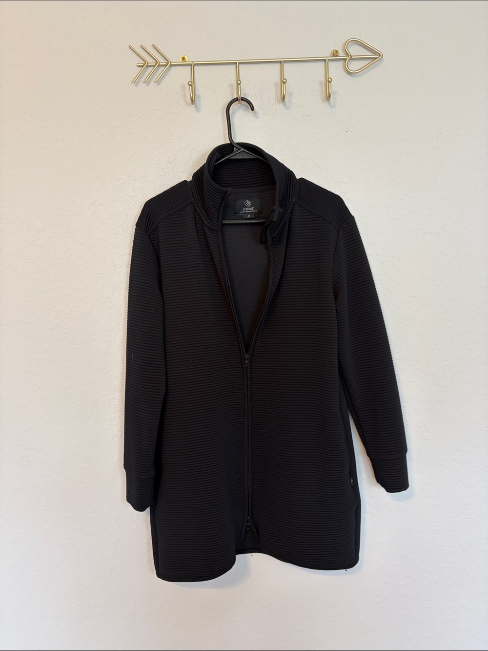 MPG Mondetta Performance Gear Ottoman Ribbed Long Jacket Black Women’s M